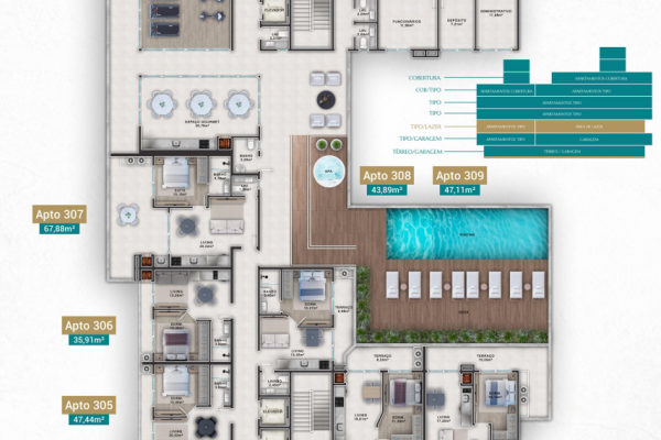 Apartamento com área de lazer no Mariscal